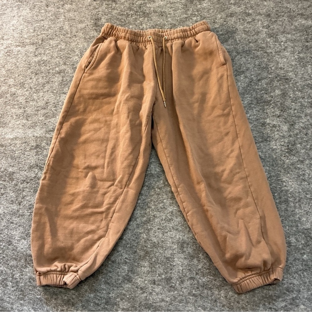 Quince Taupe 100% Organic Cotton Casual Baggy Joggers With Drawstring Size M